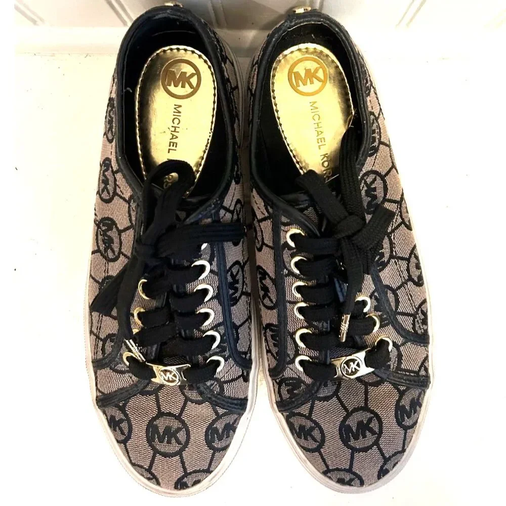 Michael Kors Black Monogram Canvas Sneakers - Size 6.5